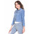 BuyNewTrend Stone Wash Denim Light Blue Jacket For Women Crafted with Pearls