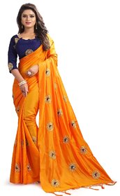 Meia Orange Silk Embroidered Saree With Blouse