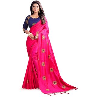 Indian Beauty Pink  Sana Silk Embroidered Saree With Tessals and Blouse Piece