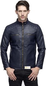 Emblazon Men's Dark Blue Leather Jacket