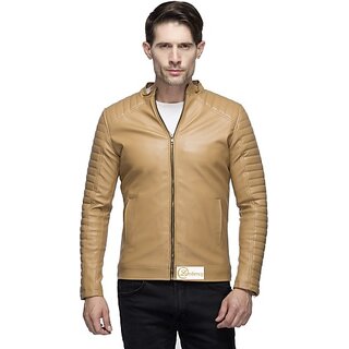 Buy Emblazon Men s Beige Leather Jacket Online 1459 from ShopClues
