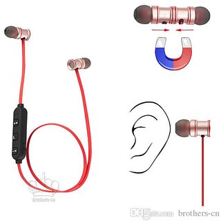 Magnetic Sports Bluetooth Stereo Wireless In-Ear Earphone - Red super bass