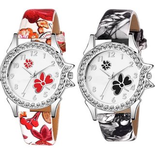 KDS Combo pack 2New Edition Stylish Artist Designer Flower Print Dial Analog Watch For Girls  Women T-C305 Watc