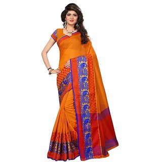 Women's Orange Color Cotton Silk Saree With Blouse