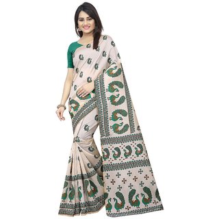Women's Off White, Turquoise Color Poly Silk Saree With Blouse