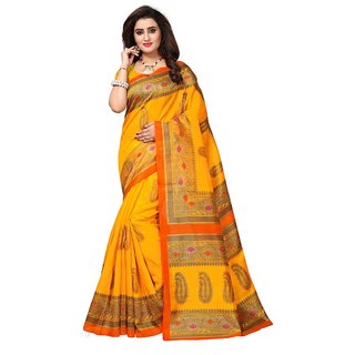 Women's Yellow, Beige Color Bhagalpuri Silk Saree With Blouse