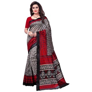 Women's Black, Beige, Maroon Color Poly Silk Saree With Blouse