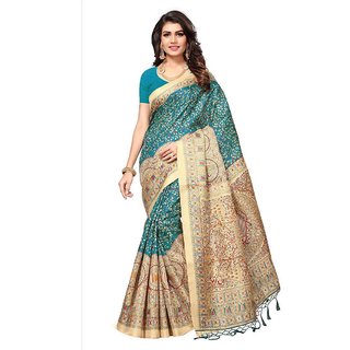 Women's Turquoise, Beige Color Art Silk Saree With Blouse