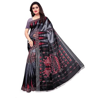 Women's Grey, Black Color Bhagalpuri Silk Saree With Blouse