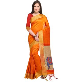 Women's Orange Color Bhagalpuri Silk and Art Silk Saree With Blouse