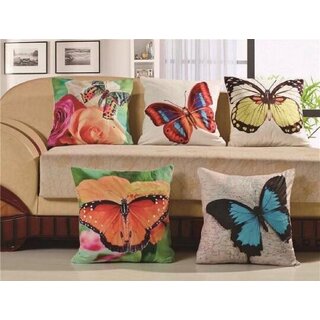 Shakrin HD Digital Printed Jute Polyester Fabrics Cushion Covers Set of 5, (Size: -16 inch x 16 inch)