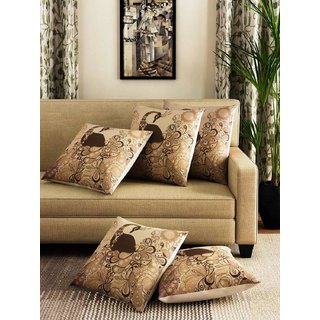 Shakrin HD Digital Printed Jute Polyester Fabrics Cushion Covers Set of 5, (Size -16 inch x 16 inch)