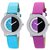 Designer Analogue Pink Blue Dial Womens Girls Combo Watch Leather Str