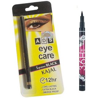 Veenaaz Combo Of Ads Eye Care Kajal With Sketch Pen Eyeliner pack Of 2