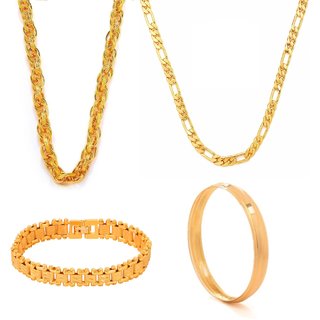 Combo For Men Gold Plated 2 Chains , Bracelet And Kada By Goldnera