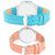 HRV CutGlass Orange and Sky Blue pack of 2 Leather Women Watch