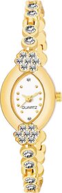 HRV Oval White Meena Diamond Gold Gift analog Women Watch