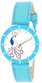 HRV SkyBlue CutGlass Peacock Print Dial Women Analog Watch