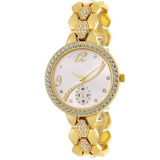                      HRV Gold crystal studded chronograph bracelet strap beautiful women Watch                                              