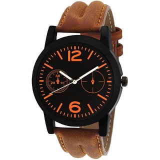 Hrv Latest New Best Chronograph Pattern Round Dial Brown Genuine Leather Strap Watch For Men
