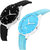HRV CutGlass SkyBlue and Black pack of 2 Leather Women Watch