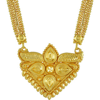 Memoir Gold Plated Brass, Hearts and Pear Shaped, Rich Hand chilai Work, Traditional Mangalsutra Women Latest Ethnic