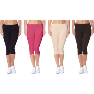                       Omikka Active Running Fit Workout Bio Wash 160 GSM Calf Length Capri Pack of 4 (Free Size)                                              