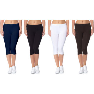                       Omikka Active Running Fit Workout Bio Wash 160 GSM Calf Length Capri Pack of 4 (Free Size)                                              