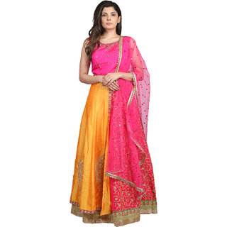 Rafat Yellow Pink Georgette Heavy Embroidered Sharara Set Ethnic Wear