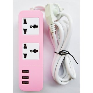 USB 3 Port  with 2 Universal  Power Socket  Pink Colour