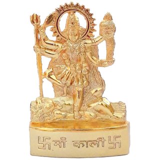 Gifts Decor Zinc Gold Plated Goddess Maa Kali Idol for Temple, Car, Office (7 cm x 4.5 cm x 1 cm, Gold)