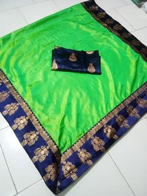 green sana silk desinger saree with blouse piece