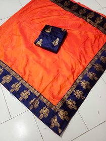 orange sana silk saree with blouse piece