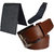 Sunshopping mens brown leatherite needle pin point buckle belt combo with black socks and black wallet (Pack of three)