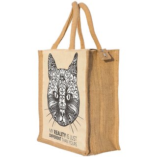 Nisol Artistic Cat Classic Printed Lunch Bag | Tote | Hand Bag | Travel Bag | Gift Bag | Jute Bag