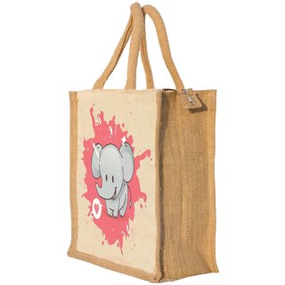 Nisol Cute Elephant Classic Printed Lunch Bag | Tote | Hand Bag | Travel Bag | Gift Bag | Jute Bag
