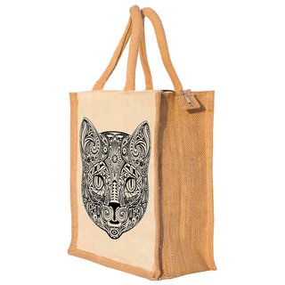 Nisol Artistic Cat Classic Printed Lunch Bag | Tote | Hand Bag | Travel Bag | Gift Bag | Jute Bag