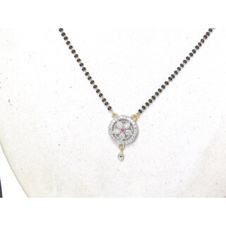                       Silver Round Pink Stone AD Pendant Mangalsutra                                              