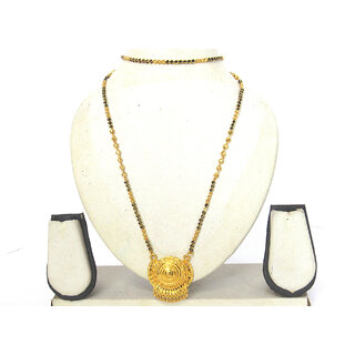                       Golden Black Beads Long Mangalsutra                                              