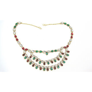                       Golden Maroon Green Kundan Stone Waist Belt                                              