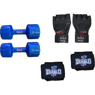 DIABLO Home Gym Combo Of 4 KG Pair Of Dumbbells With Wraps  Gloves