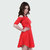 BuyNewTrend Women's Red Plain Cotton Lycra V-Neck Belted Dress