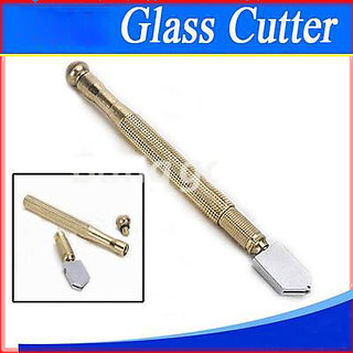 Silver Tone  Oil Feed Gold  Anti slip Handle Blade Glass Cutter Tool