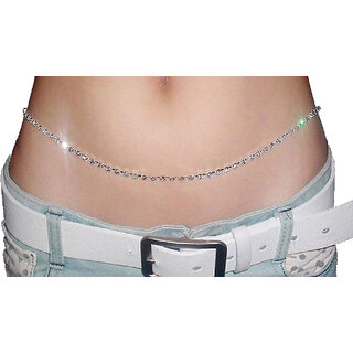 Kamarband Belly Chain For Women  Girls 1 Line Silver Plated, 39 Inches