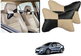Auto Addict Square Beige Black Neck Rest Cushion Pillow Set Of 2 Pcs For Maruti Suzuki SX4