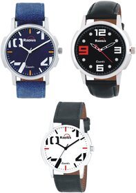Radius By Smartshop16 Premium Leather Watch Combo For Men and Boy Pack Of 3 (R-42+45+41)