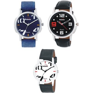 Radius By Smartshop16 Premium Leather Watch Combo For Men and Boy Pack Of 3 (R-42+45+41)