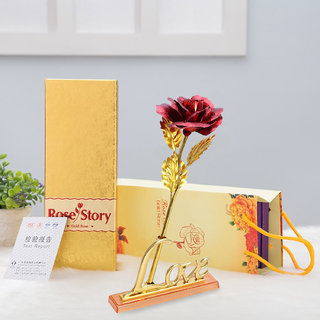 24K Red  Golden Rose With Gift Box And A Nice Carry Bag - Best Gift To Express Love On Valentine's Day, Rose Day
