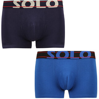                       SOLO Men's Zion Cotton Short Trunk - Navy, Royal Blue Color (Pack of 2)                                              