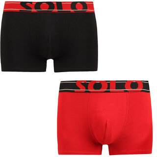                       SOLO Men's Zion Cotton Short Trunk - Red, Black Color (Pack of 2)                                              